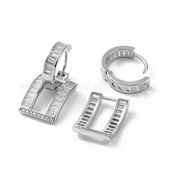 クリアキュービックジルコニアレクタングルダングルフープピアス  女性のための真鍮のアクセサリー  プラチナ  28mm  ピン：1.1mm&nbsp;EJEW-E277-02P