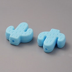 食品グレードの環境に優しいシリコーンビーズ  サボテン  ディープスカイブルー  24x22.5x8mm  穴：2mm&nbsp;LS-SIL-WH0013-23A