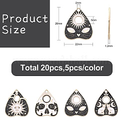 20本4スタイルアロイペンダント  エナメル  ライトゴールド  ハート  ブラック  26x22x1.2mm  穴：2mm  5個/スタイル&nbsp;ENAM-CJ0002-88
