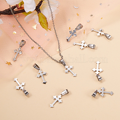 304ステンレススチールペンダント10個  クロス  ステンレス鋼色  19x11.5x1.2mm  穴：3.5mm&nbsp;STAS-CJ0001-230