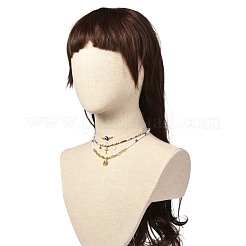 ナザールボンジュウビーズガラスシードビーズネックレスセット  真鍮製の延長チェーン付き  ナザールボンジュウランプワークペンダント  クロス＆スターチャーム  ミックスカラー  16.93インチ（43cm）  15.35インチ（39cm）  13.78インチ（35cm）  3個/セット&nbsp;NJEW-JN03722-01
