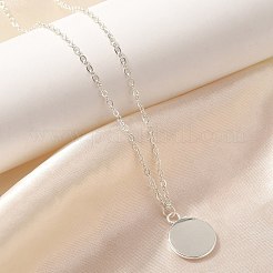 304 Stainless Steel Flat Round Coin Pendant Cable Chain Necklaces for Women&nbsp;LS-STAS-Z108-02S-01