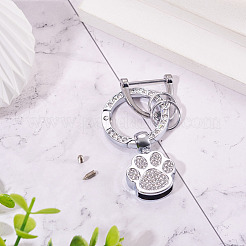 1個のDIY合金ラインストーンスプリングゲートリングキーホルダー  足跡  ラインストーン付き  プラチナ  62mm&nbsp;FIND-TA0008-54A-P