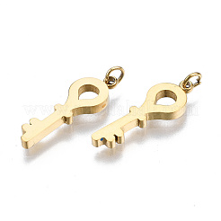 304ステンレスペンダント  丸カン付き  レーザー切断  キー  14KGP本金メッキ  16x5x1.5mm  丸カン：2.7x0.4ミリ  1.9mm内径&nbsp;STAS-S116-375G