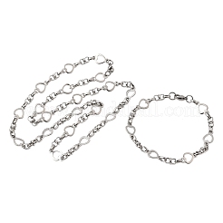 304 Stainless Steel Heart Link Chain Bracelet & Necklace Jewelry Sets&nbsp;SJEW-L199-08P
