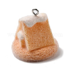 クリスマスフロッキー不透明樹脂ペンダント  プラチナトーンの鉄ループ付き  ハウス  25.5x25x26mm  穴：2mm&nbsp;LS-RESI-F062-04F