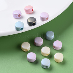 スプレープリントアクリルビーズ  フラットラウンド  マットなスタイル  ミックスカラー  9x5.5mm  穴：2.5mm  約1774個/500g&nbsp;MACR-S373-05J