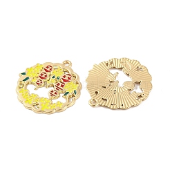 ラックメッキ合金ペンダント  エナメル  カドミウムフリー＆ニッケルフリー＆鉛フリー  ゴールドカラー  花のチャーム  きいろ  30x28x1.3mm  穴：1.8mm&nbsp;FIND-M020-06G-02