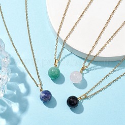 Round Gemstone Pendant Necklaces&nbsp;NJEW-JN04718-02