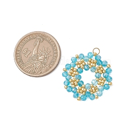 電気メッキガラスチャーム  花のチャーム  多面カット  東邦シードビーズ付き  空色  28~28.5x3.5mm  丸カン：4x0.5ミリ  内径：3.2mm&nbsp;PALLOY-MZ01212-03