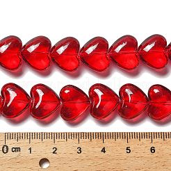 電気メッキガラスビーズセット  ハート  レッド  12.2x15x8mm  穴：1mm  約50個/連  23.62''（60センチメートル）&nbsp;EGLA-B008-01A-NA01