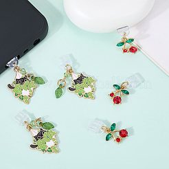 6スタイルプラスチックモバイル防塵プラグ3個  合金エナメルペンダント付き  猫  チェリー  ミックスカラー  28mm&nbsp;HJEW-CN00012