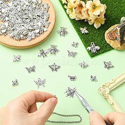100pcs10スタイルチベットスタイルアロイペンダント  蜂と蝶のチャーム  アンティークシルバー  10.5~20x9~22x1.5~3mm  穴：1~2.7mm  10個/スタイル&nbsp;FIND-CJ0005-57