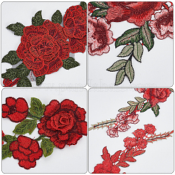 10個 5スタイル ハンドメイドポリエステル刺繍レースフラワー  レッド  170~305x105~130mm&nbsp;FIND-WR0011-85