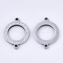 304ステンレススチールリンクコネクター  ラインストーン付き  リング  ステンレス鋼色  クリスタル  21x16x2mm  穴：1.5mm&nbsp;X-STAS-N087-14C-P