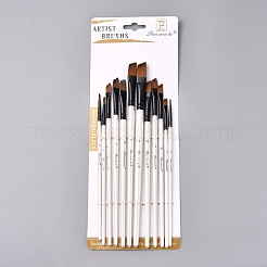 ウッドハンドルペイントブラシセット  水彩画油絵用  ホワイト  17.5~22.2x0.48~0.92cm  12個/セット&nbsp;TOOL-L006-05