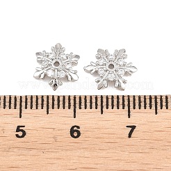 クリスマス用真鍮製クリアキュービックジルコニアビーズ  カドミウムフリー＆鉛フリー  ラックめっき  長持ちメッキ  スノーフレーク  プラチナ  8.5x10x2.5mm  穴：0.8mm&nbsp;KK-B186-03P