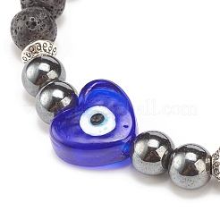 Natural Lava Rock & Synthetic Hematite Stretch Bracelet&nbsp;BJEW-JB08323-03