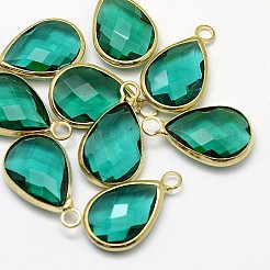 Golden Tone Brass Glass Teardrop Pendants&nbsp;GLAA-J017A-G
