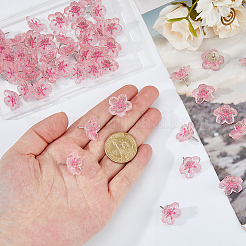 花の樹脂グリッターパウダー画鋲  鉄のピン付き  ピンク  19x19.5x16mm  50個/セット&nbsp;AJEW-FH0006-95B