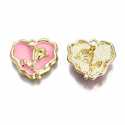 メッキ合金エナメルチャームラック  カドミウムフリー＆鉛フリー  ライトゴールド  バラとハート  ミックスカラー  20x21x4mm  穴：1.8mm&nbsp;ENAM-N060-15-LG