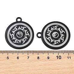 焼き付け塗装合金塗装仕上げペンダント  陰陽のシンボルが描かれたフラットラウンドいチャーム  ガンメタ色  34x29.5x2mm  穴：3.5mm&nbsp;AL-CBA2376-08EB
