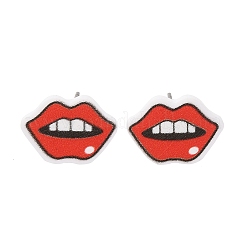 ウッドスタッドピアス  304ステンレス釘付き  プラチナ  リップ  10.5x15mm&nbsp;EJEW-M063-01F