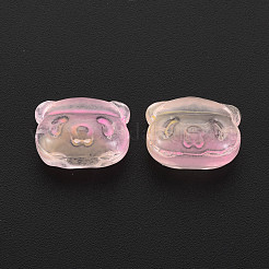 ツートン透明スプレー塗装ガラスビーズ  クマ  桃パフ  10x13x8.5mm  穴：1mm&nbsp;GLAA-T022-03-C06