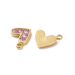 304ステンレスペンダント  ラインストーン付き  ハートチャーム  ライトローズ  9x10x2mm  穴：1.4mm&nbsp;X-STAS-L025-005G-03