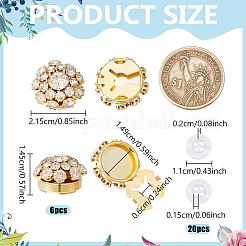 合金ラインストーンカフスボタン6個  4穴プラスチックボタン20個付き  クリスタル  21.5x14.5mm  穴：6mm&nbsp;FIND-NB0007-41A