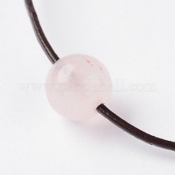 調整可能な牛革レザーコードブレスレット  天然ローズクォーツラウンドビーズと  60mm&nbsp;BJEW-JB01944-01