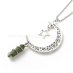 Natural Chinese Southern Jade Bullet with Alloy Moon and Star Pendant Necklace&nbsp;NJEW-JN03912-06