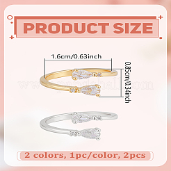 2Pcs Brass Micro Pave Cubic Zirconia Cuff Rings&nbsp;RJEW-LP0005-13