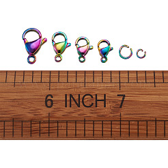 PVD真空メッキ304ステンレススチールカニカン  長持ちメッキ  丸カン付き  虹色  9~15x6~8x3~4mm  穴：1~2.2mm  60個/箱&nbsp;STAS-TA0004-42