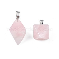 天然石ローズクォーツペンダント  プラチナメッキ鉄パーツ  双円錐形  28~29.5x20x20mm  穴：4~5x6.5~7mm&nbsp;G-N326-107A
