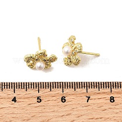 ヒトデ真鍮マイクロパヴェクリアキュービックジルコニアスタッドピアス  absプラスチックパール  ラックめっき  文字L  鉛フリー＆カドミウムフリー  長持ちメッキ  18KGP本金メッキ  12.5x14.5mm&nbsp;EJEW-L305-03G