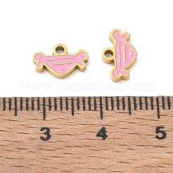 304ステンレススチールエナメルペンダント  パンツチャーム  イオンプレーティング（ip）  ゴールドカラー  ピンク  6x9.5x1.5mm  穴：1.4mm&nbsp;SA-CBA7876-37G-02