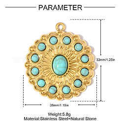 304 Stainless Steel with Synthetic Turquoise Pendants&nbsp;STAS-OY006-52G