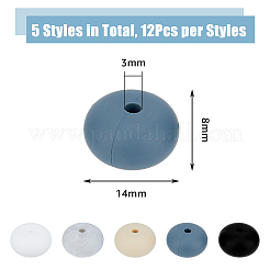 60色の食品グレードの環境に優しいシリコンビーズ5個。  ロンデル  ミックスカラー  14x8mm  穴：3mm  12個/カラー&nbsp;SIL-DC0001-37
