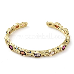 Rack Plating Brass Pave Colorful Cubic Zirconia Open Cuff Bangles for Women&nbsp;BJEW-K244-02G