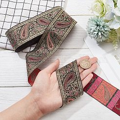 エスニック刺繡ポリエステルフラットリボン  ジャカードリボン  花柄  ショッキングピンク  2インチ（50mm）  約9.84ヤード（9m）/バンドル&nbsp;OCOR-WH0060-39A