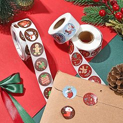 3 ロール、3 スタイル、8 模様のクリスマス ラウンド ドット 粘着紙ステッカー ロール  パーティー用のクリスマスデカール  装飾的なプレゼント  ミックスカラー  25mm  500PCS /ロール  1ロール/スタイル&nbsp;DIY-YW0009-90