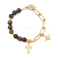Cross & Star 304 Stainless Steel Charm Bracelets&nbsp;BJEW-JB13743-02