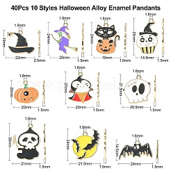 40 個 10 スタイルハロウィン合金エナメルパンツ  ライトゴールド  おばけと魔女とカボチャと猫  オレンジ  14.5~30x14~24x1.5mm  穴：1.6~1.8mm  4個/スタイル&nbsp;ENAM-CJ0004-14