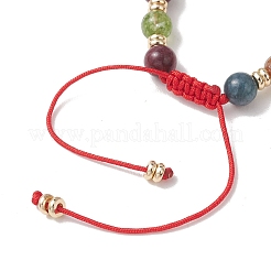 2Pcs Adjustable Natural Green Jade Imitation Tourmaline & Brass Beads Braided Bead Bracelets for Women&nbsp;BJEW-JB13542-02