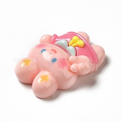漫画の不透明樹脂カボション  ジュエリー作りのための  ピンク  ウサギの模様  26x19.5x8mm&nbsp;LS-RESI-C030-02D