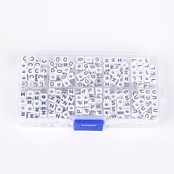 1箱アクリル横穴レタービーズ  キューブ  文字c / D / G / H / L / M / N / P / S / U  ホワイト  6x6x6mm  穴：3mm  約40個 /コンパートメント  400個/箱&nbsp;SACR-X0011-B