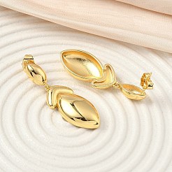 馬の目の真鍮製ダングルスタッドピアス  ラックめっき  長持ちメッキ  カドミウムフリー＆鉛フリー  18KGP本金メッキ  42x14mm&nbsp;EJEW-F389-06G