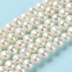天然養殖淡水パールビーズ連売り  ポテト  グレード2 A  パパイヤホイップ  6~7x5.5~6mm  穴：0.6mm  約76個/連  15.43インチ（39.2cm）&nbsp;PEAR-E018-39