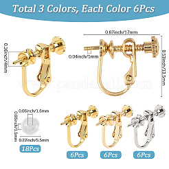 18Pcs 3 Colors Brass Clip-on Earring Findings&nbsp;KK-SC0006-61B